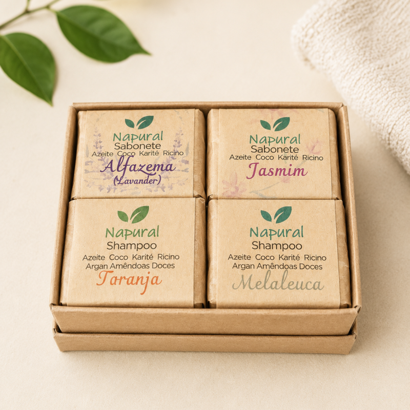 Pack com 2 sabonetes de 22 g cada e com 2 shampoos 30 g cada